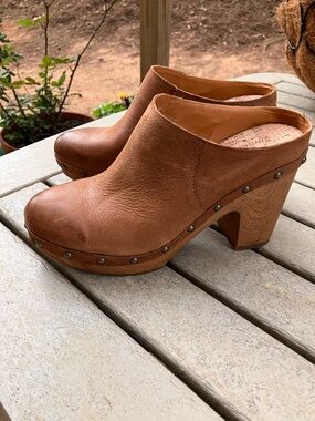 Kork-Ease Tan Leather Studded Clog Mules